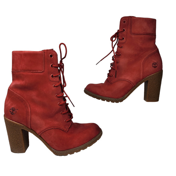 Timberland Boots Womens Dark Red Maroon Burgundy Suede Heeled